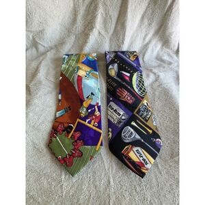 Vintage Nicole Miller Novelty Sports Ties Lot of 2 – Football & Golf – 100% Silk